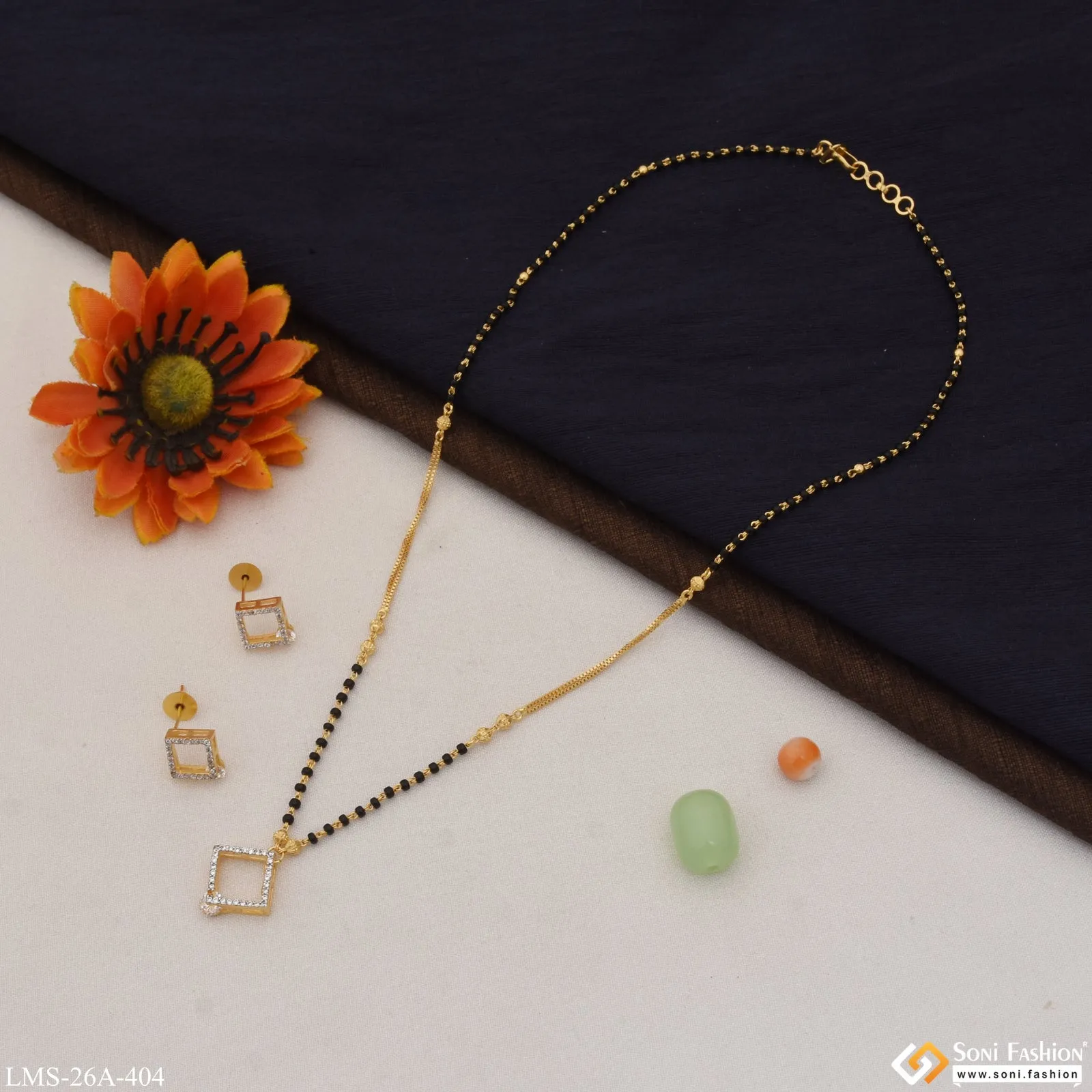 1 Gram Gold Plated Brilliant Design Mangalsutra Set for Women - Style A404