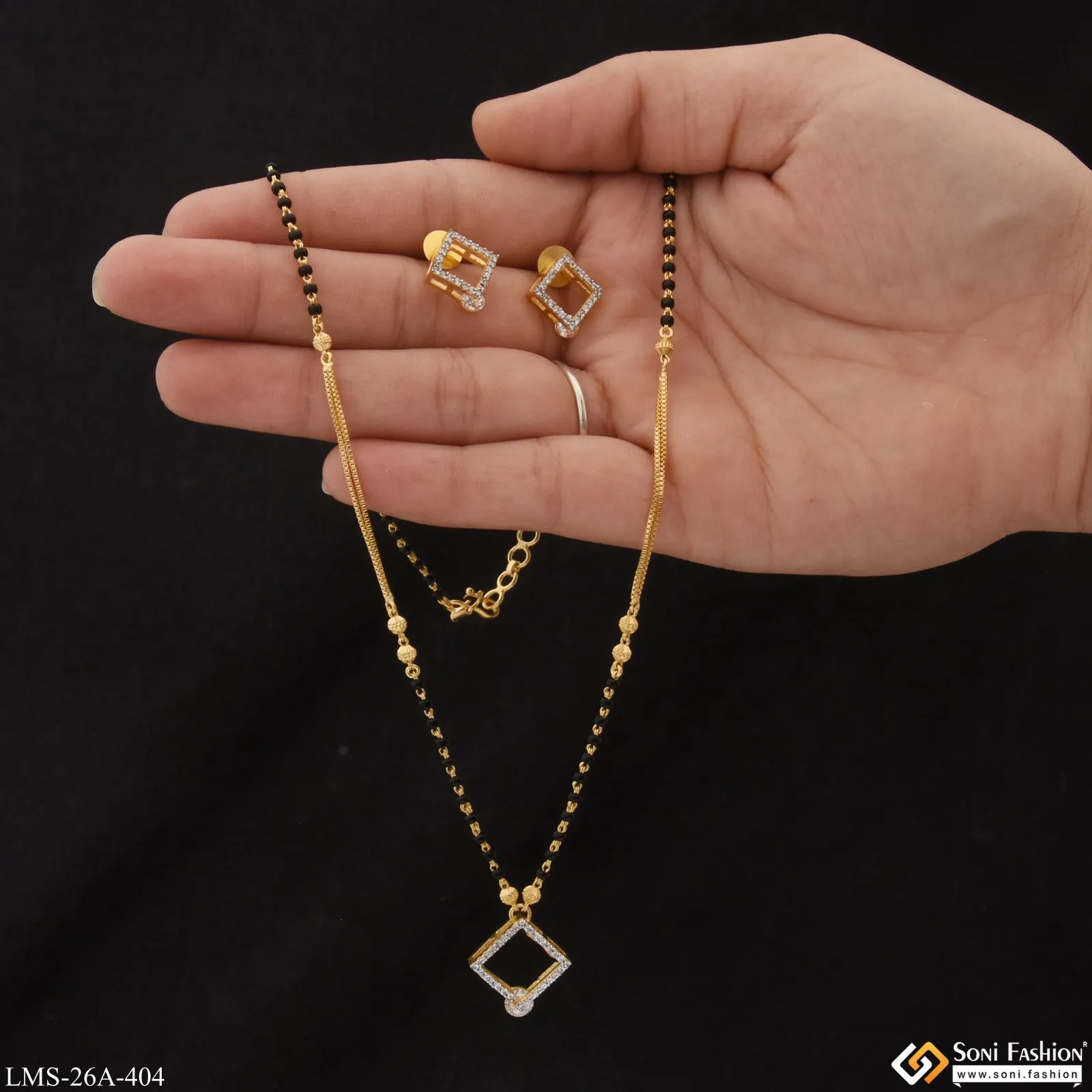 1 Gram Gold Plated Brilliant Design Mangalsutra Set for Women - Style A404