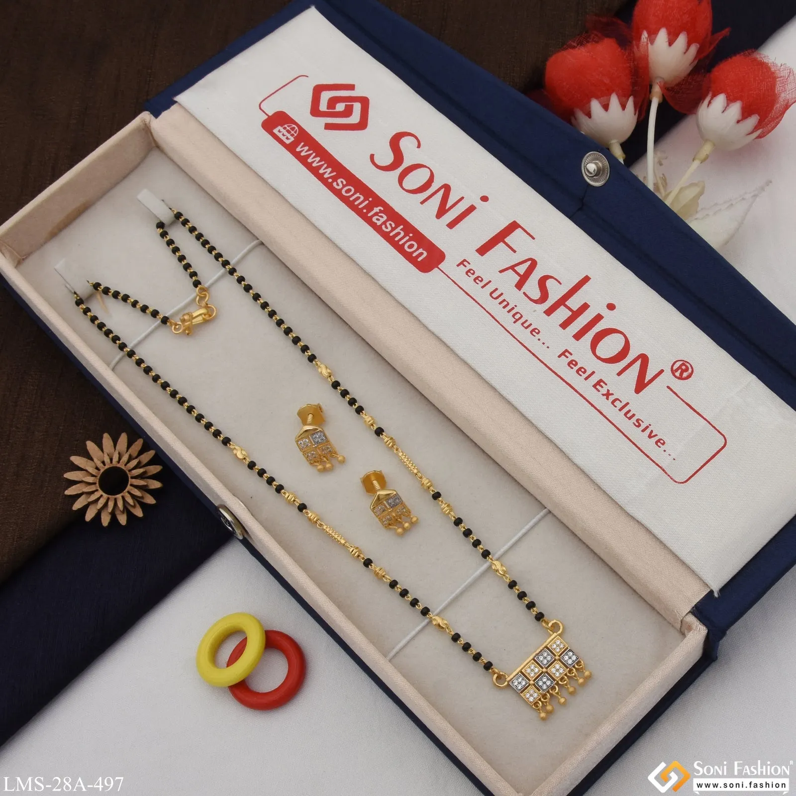 1 Gram Gold Plated Decorative Design Mangalsutra Set for Women - Style A497