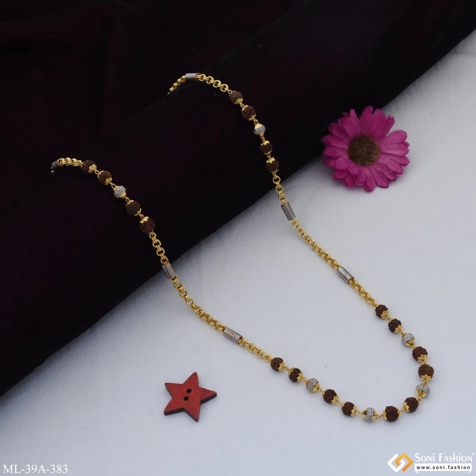 1 Gram Gold Plated Extraordinary Design Rudraksha Mala for Men - Style A383