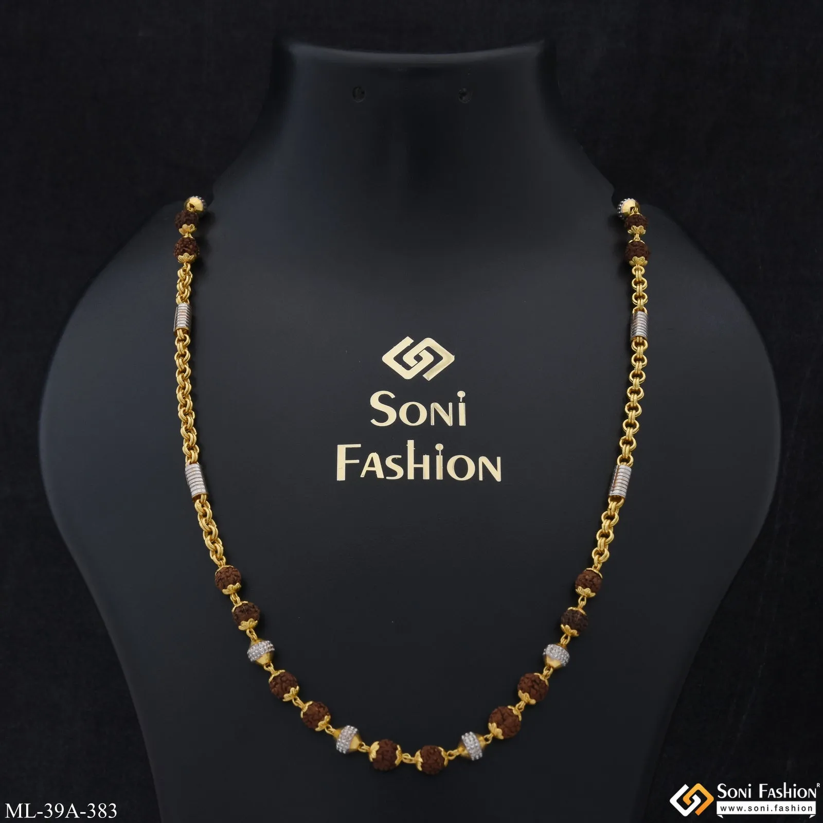 1 Gram Gold Plated Extraordinary Design Rudraksha Mala for Men - Style A383