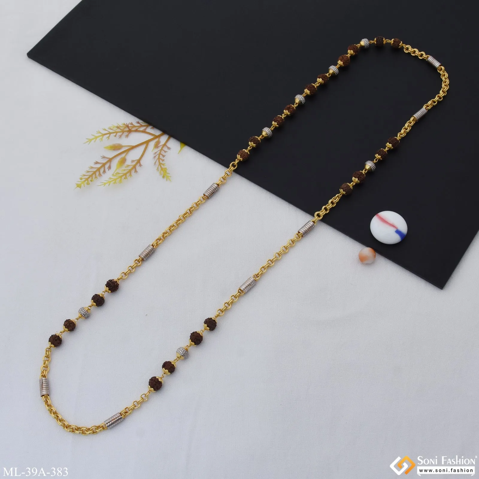 1 Gram Gold Plated Extraordinary Design Rudraksha Mala for Men - Style A383