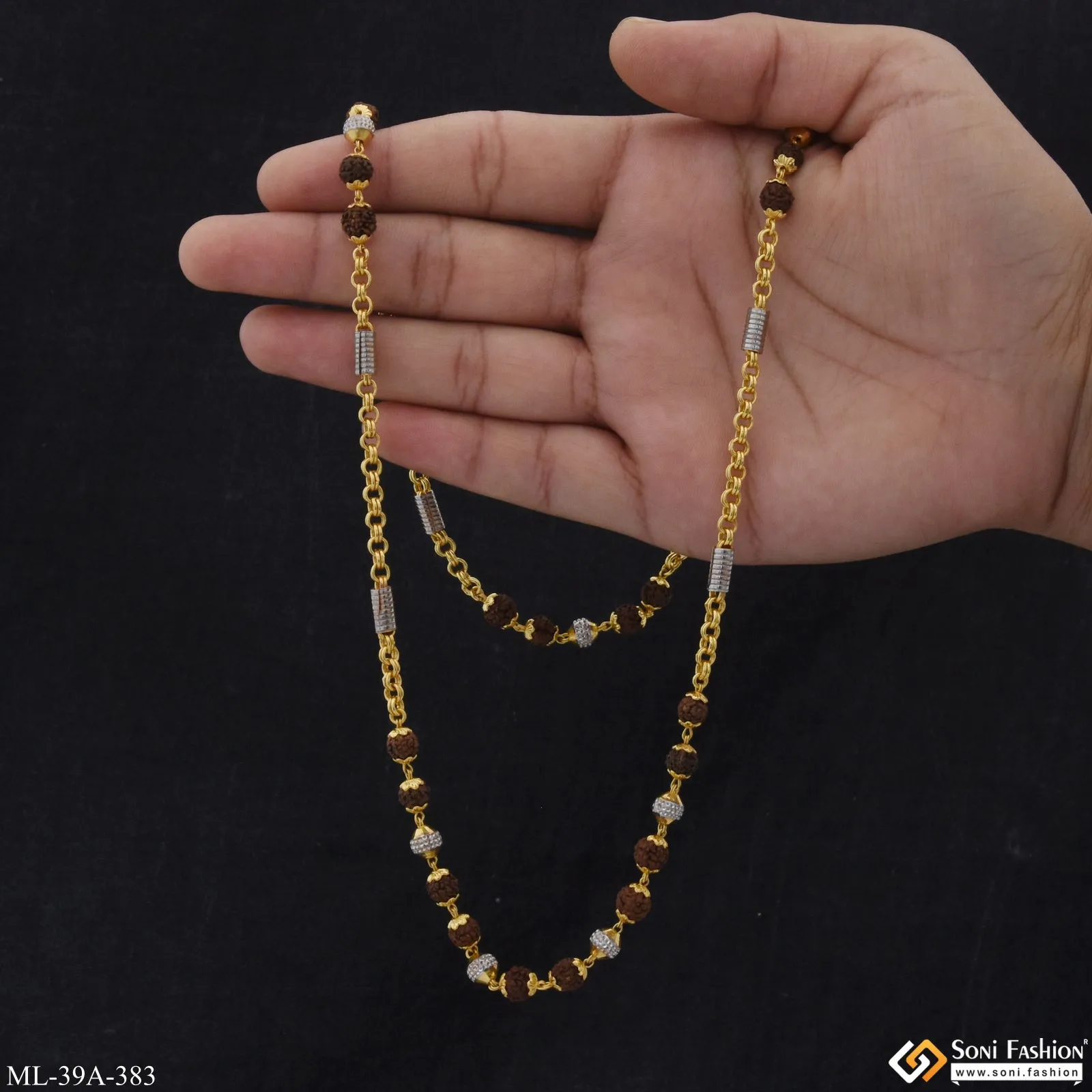 1 Gram Gold Plated Extraordinary Design Rudraksha Mala for Men - Style A383