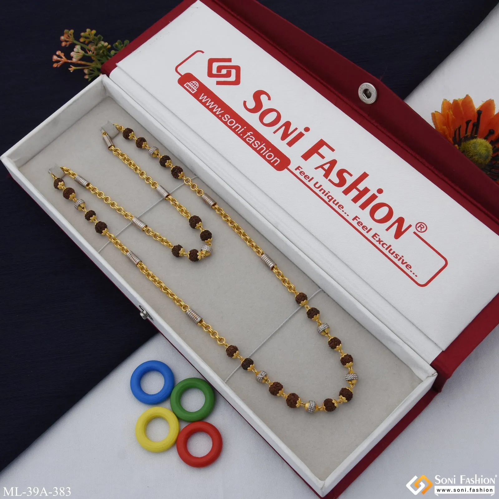 1 Gram Gold Plated Extraordinary Design Rudraksha Mala for Men - Style A383