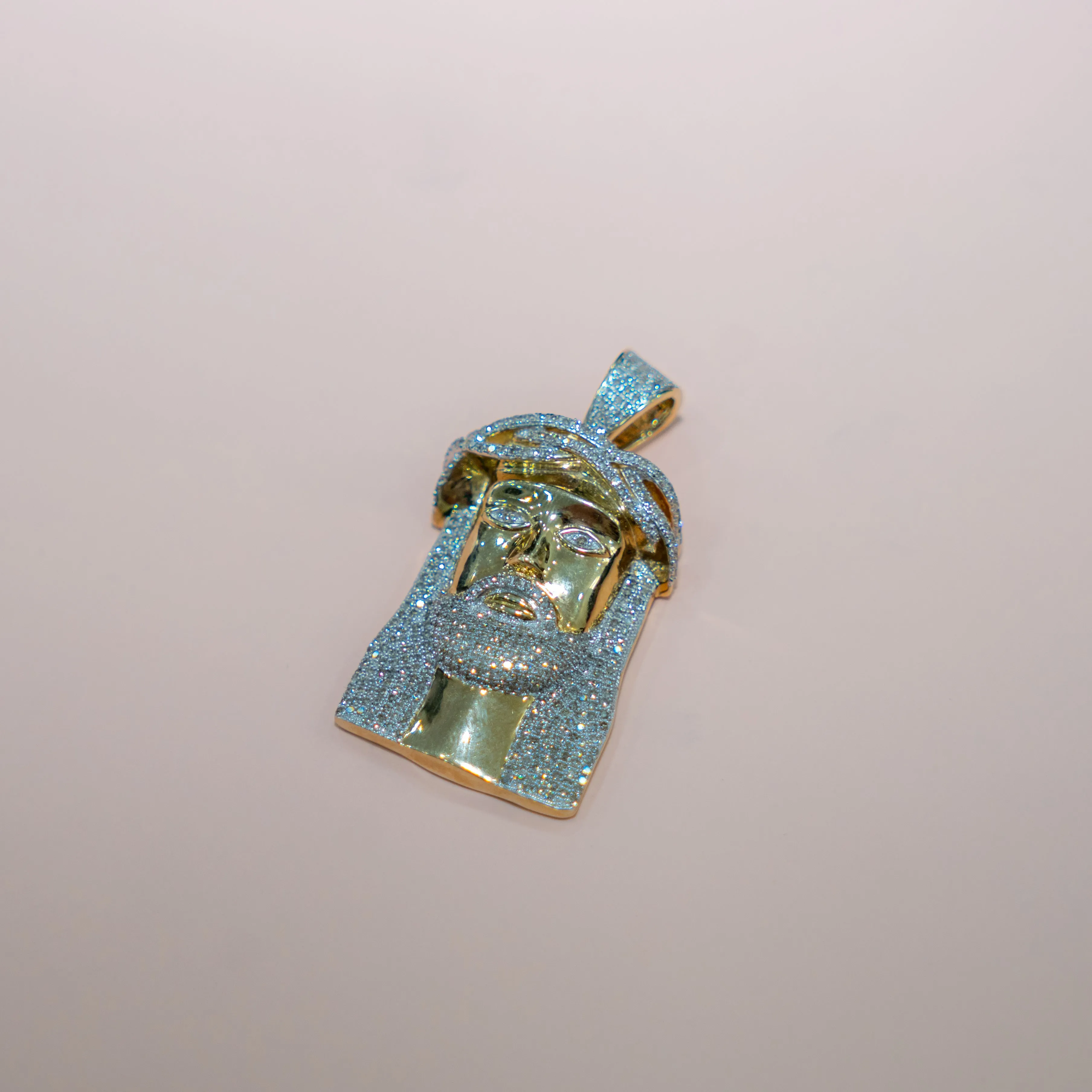 10K Yellow Gold Jesus Face Diamond Pendant 2.25Ct / 18.4gr