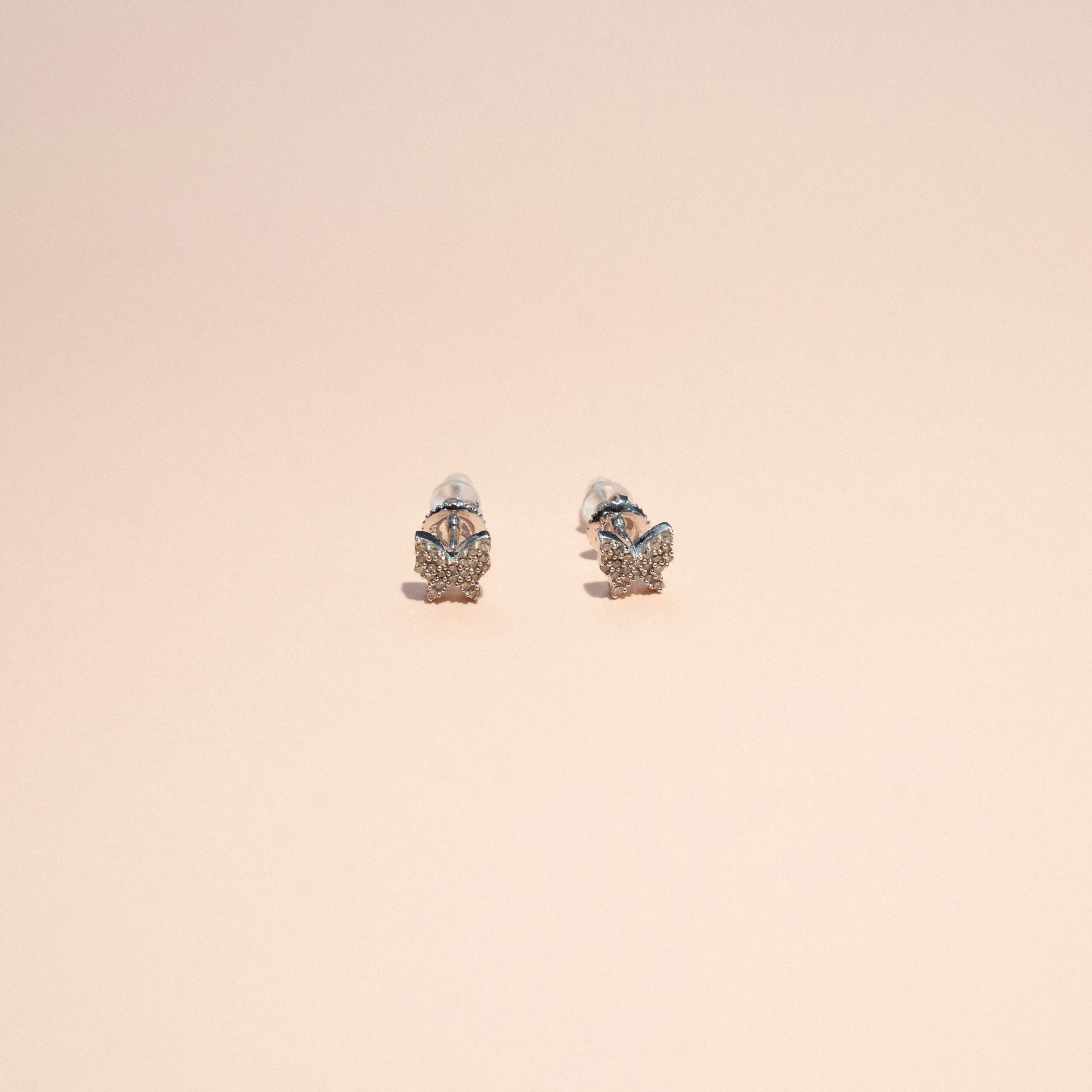 14K White Gold Butterfly Diamond Stud Earrings 1.1Ct / 1.2gr