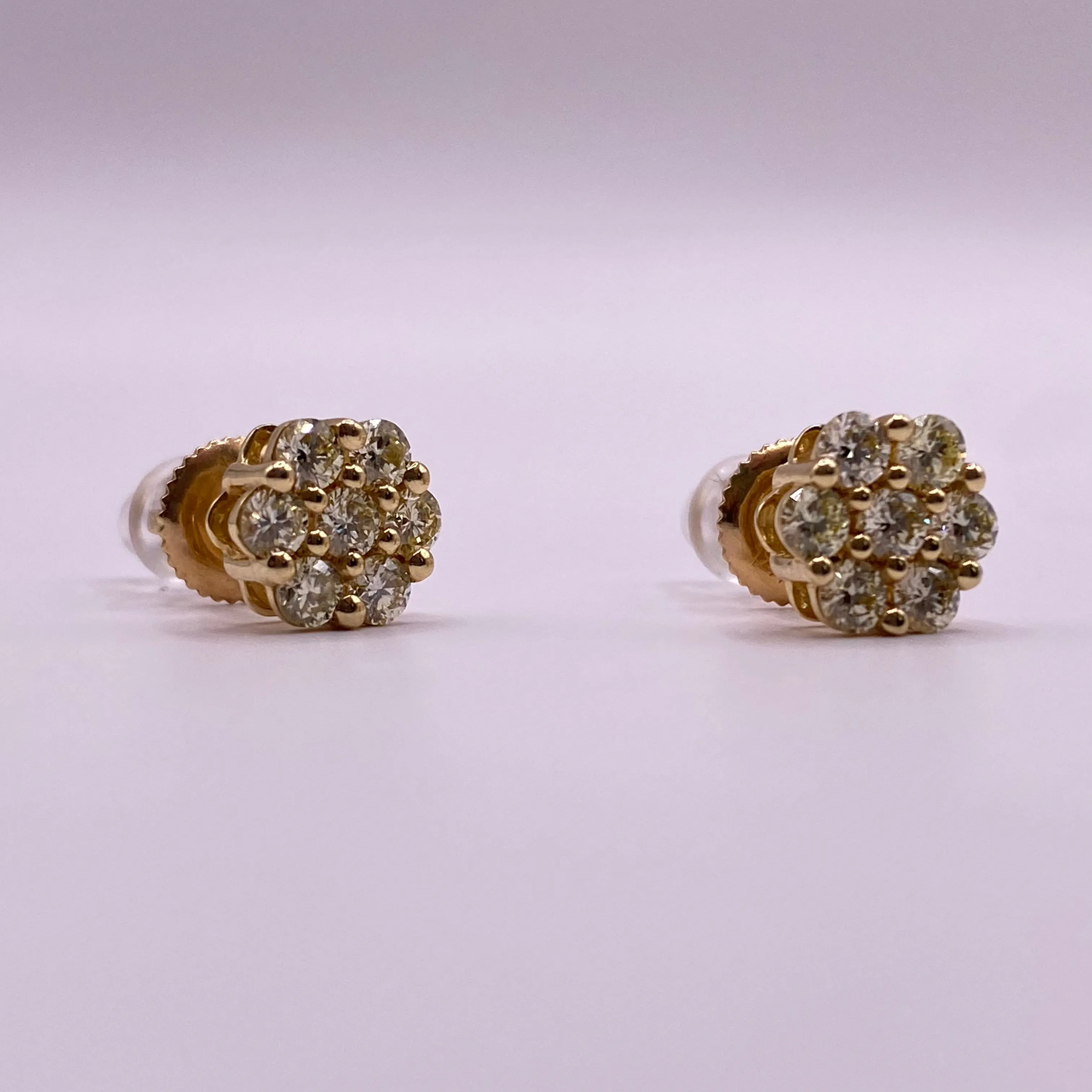 14K Yellow Gold Diamond Flower Stud Earrings 1Ct / 2gr