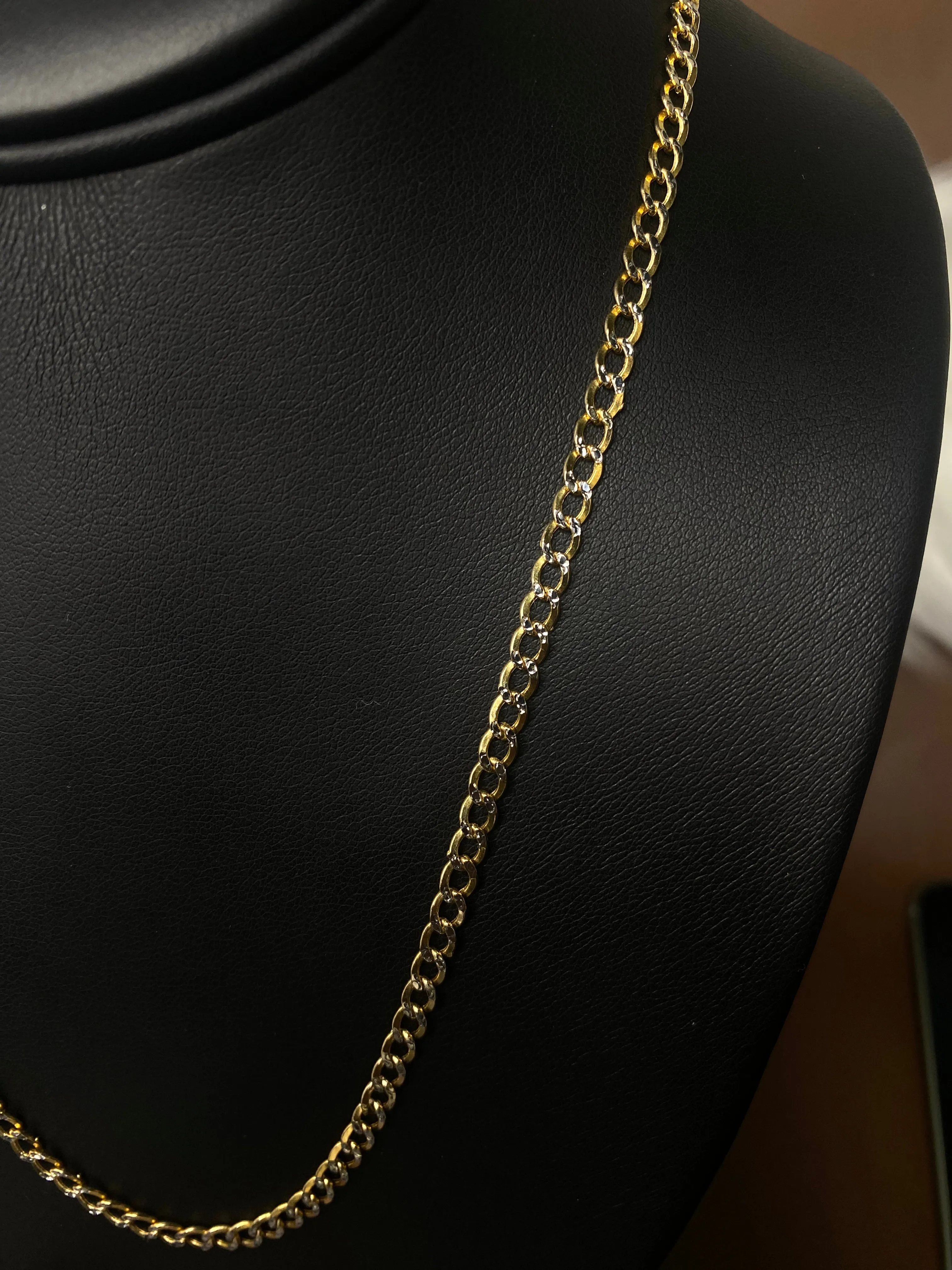 14K Yellow - White Gold American Cuban Link Chain Diamond Cut / 11.9gr / 4.7mm / 20in