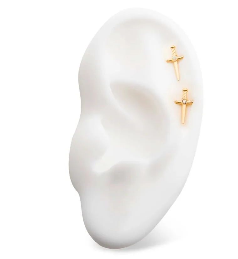 14kt Gold Dagger White Opalite Threadless Top
