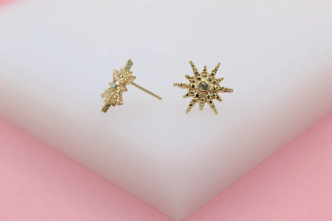 18K Gold Filled Shining Star Stud Earrings With CZ Stones