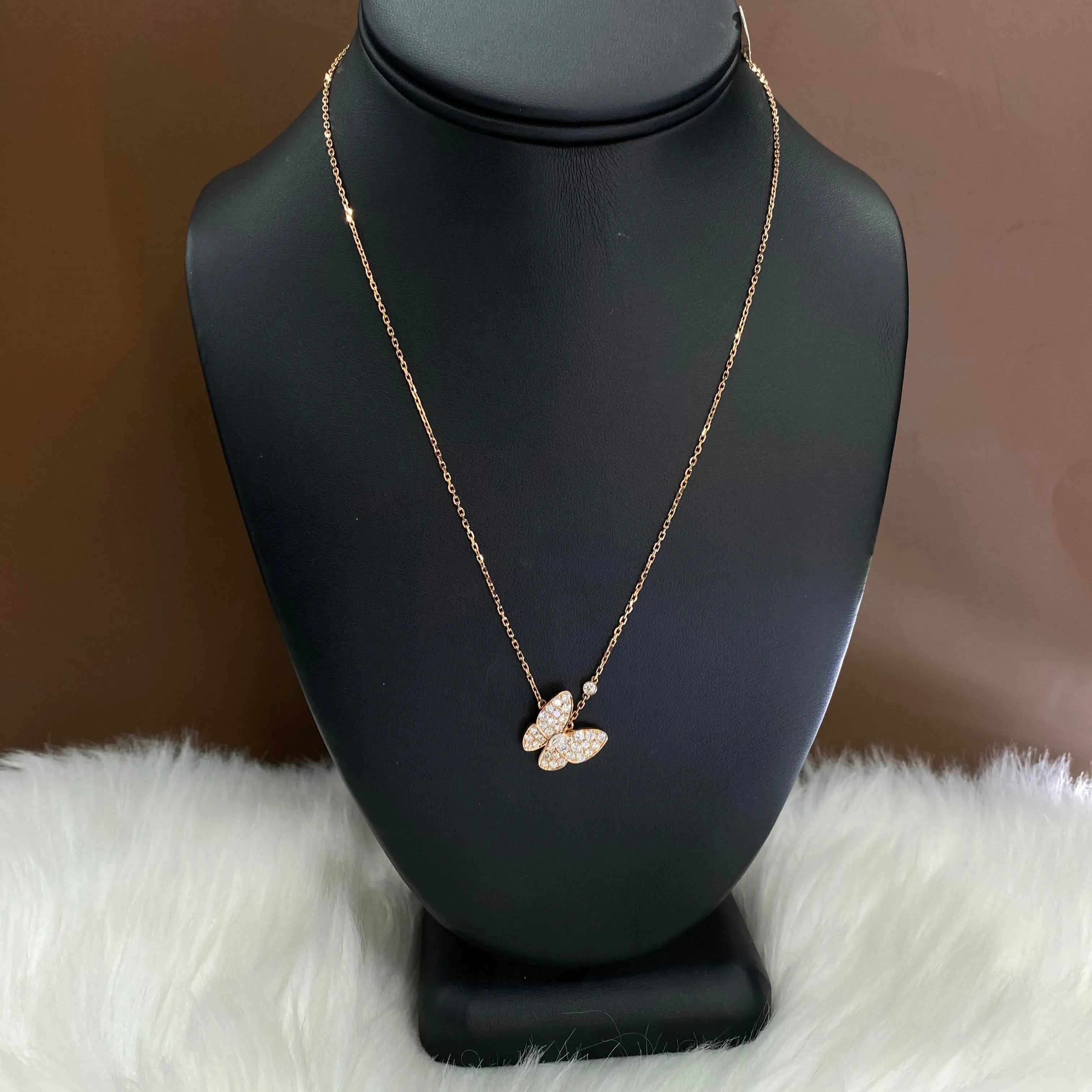 18K Rose Gold Butterfly Jewelry Set With Diamonds 1.73Ct / 5.1gr / 17in