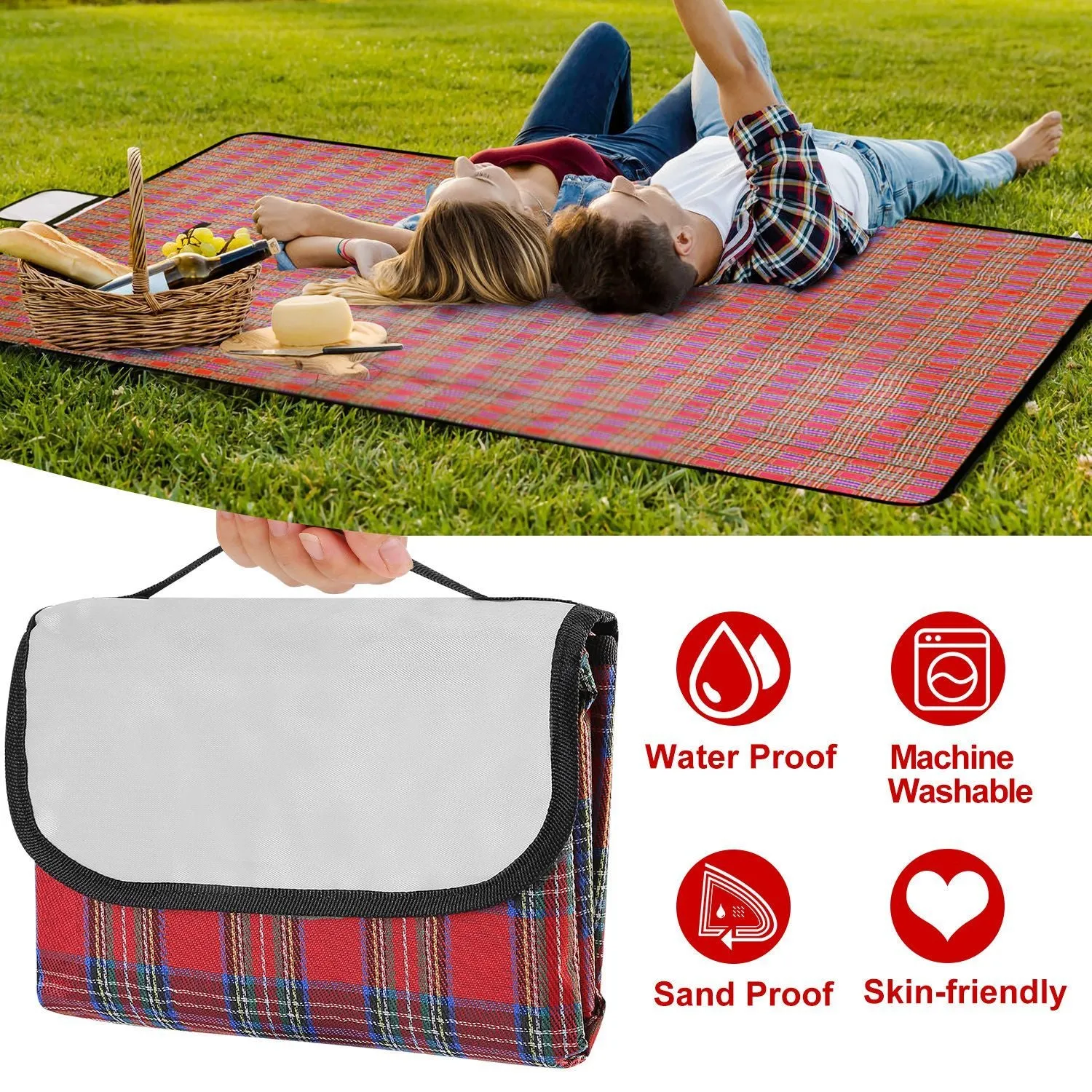 60" x 78" Foldable Waterproof Picnic Blanket with Strap
