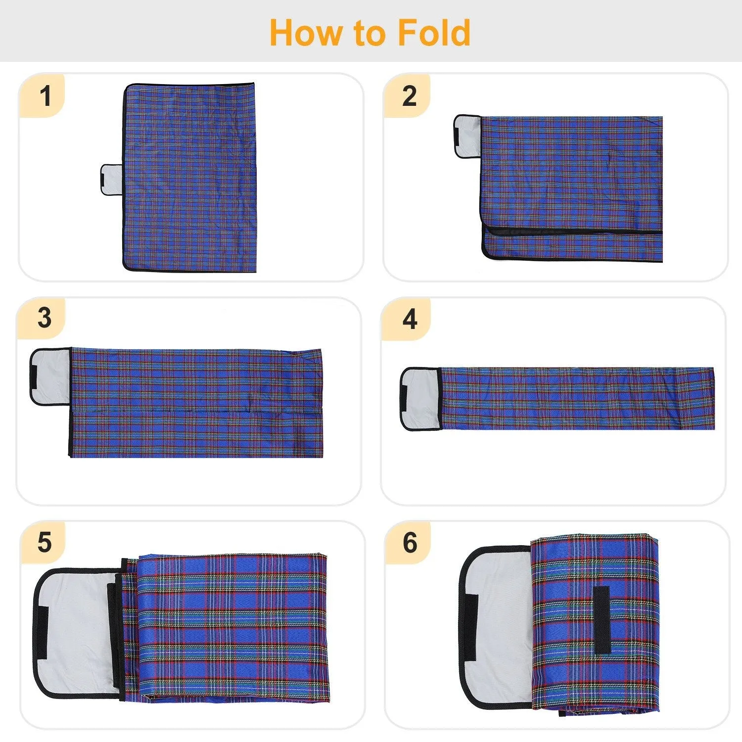 60" x 78" Foldable Waterproof Picnic Blanket with Strap