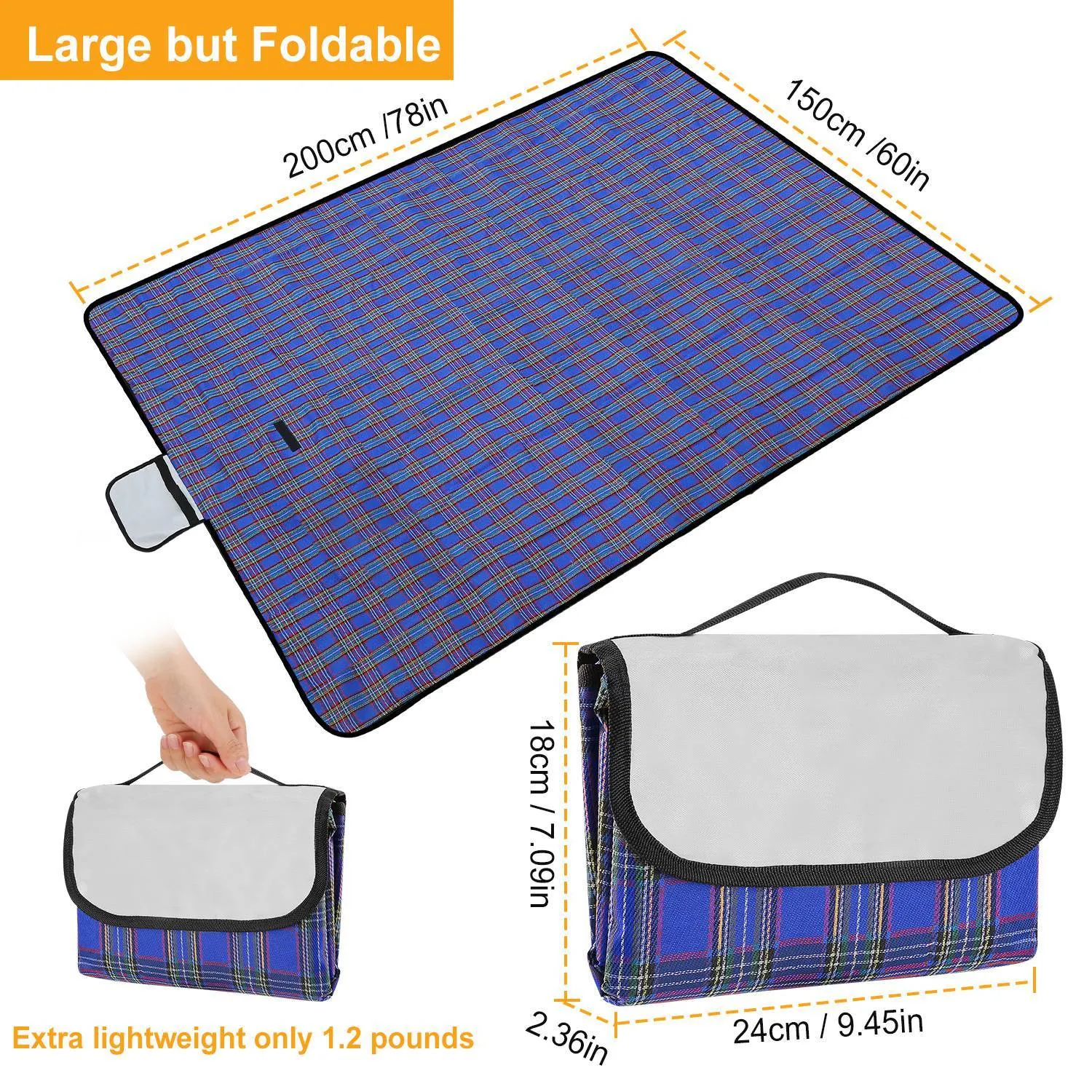 60" x 78" Foldable Waterproof Picnic Blanket with Strap