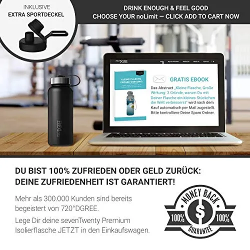 720°DGREE Vaccum Insulated Water Bottle “noLimit“ - 530ml - Leakproof, BPA-Free, Thermo Stainless Steel Flask - For Carbonated Drinks, Kids, Children, Sports, Gym, School, Travel, Outdoor  Sports-Cap