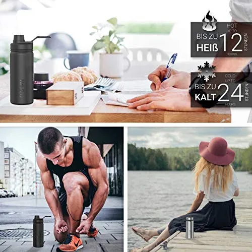 720°DGREE Vaccum Insulated Water Bottle “noLimit“ - 530ml - Leakproof, BPA-Free, Thermo Stainless Steel Flask - For Carbonated Drinks, Kids, Children, Sports, Gym, School, Travel, Outdoor  Sports-Cap