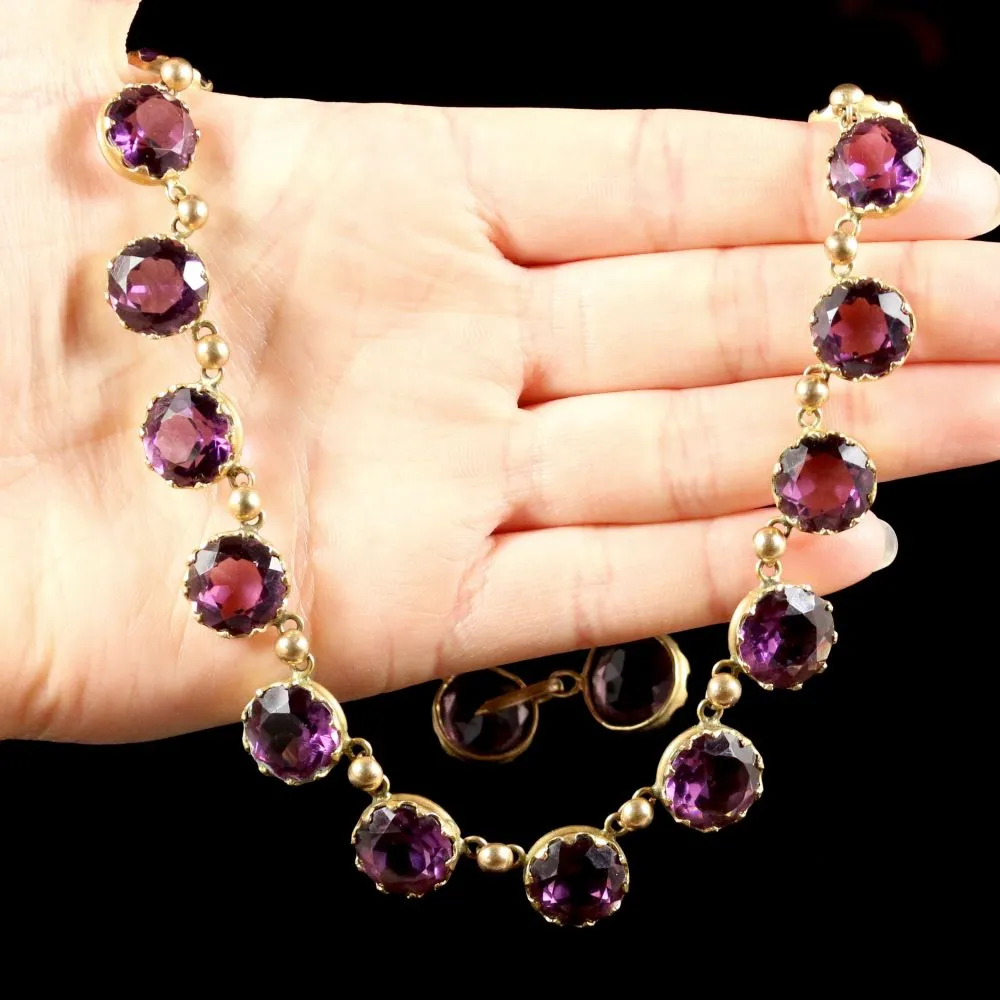 Antique Victorian Purple Paste Necklace Circa 1860