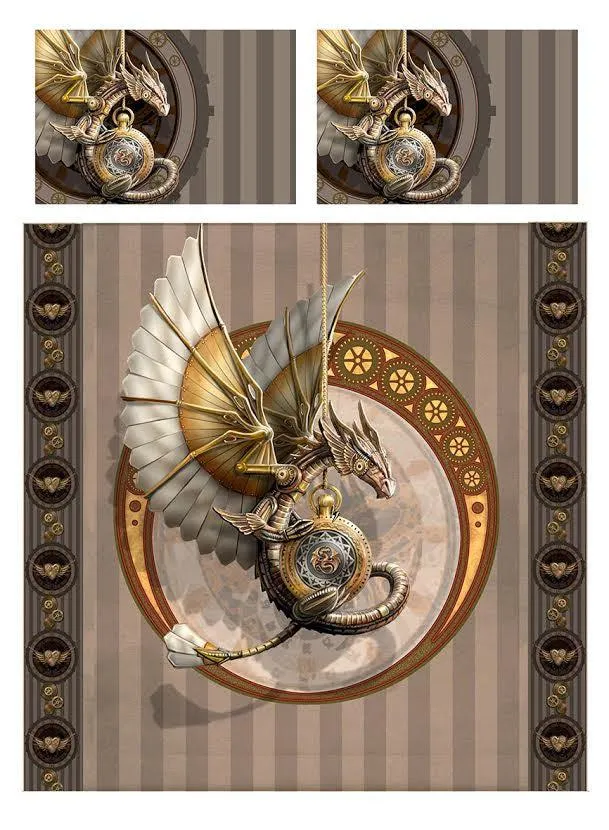 Autumn Bedroom Decor STEAMPUNK DRAGON-Duvet & Pillow Cover Set UK King/US Queen
