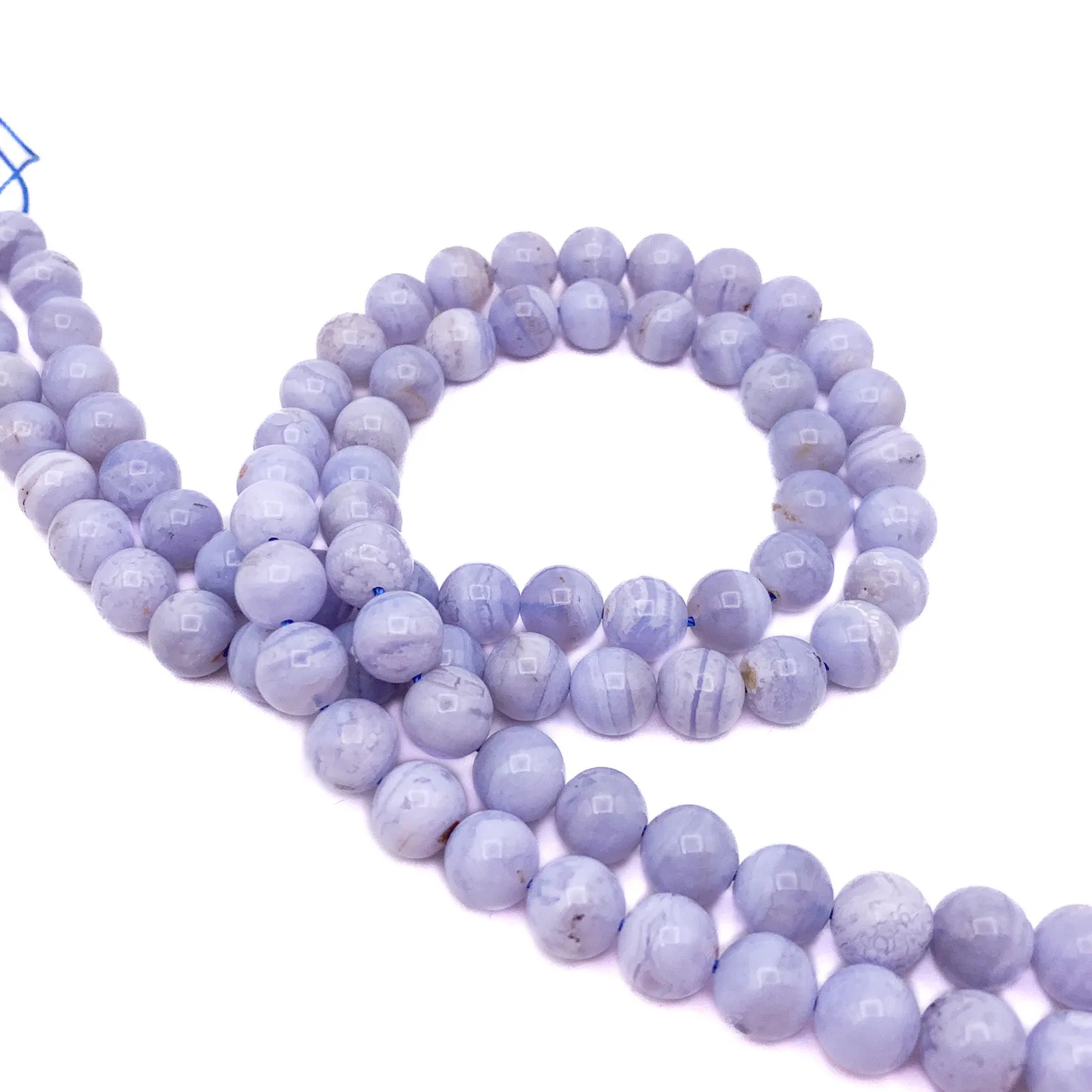 Blue Lace Agate 8mm Smooth Rounds Bead Strand