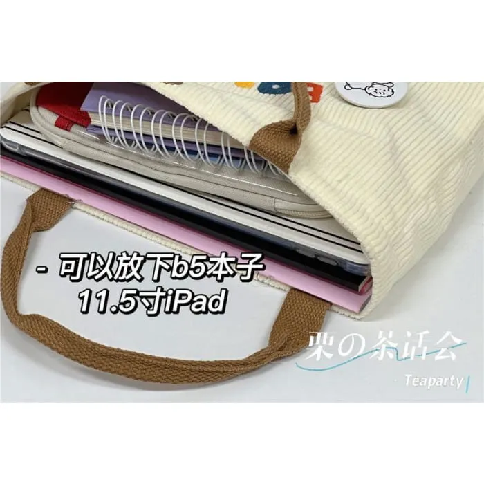 Cartoon Embroidered Tote Bag / Bag Charm / Set