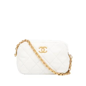 Chanel Camera Bag Small White Quilted Lambskin Gold