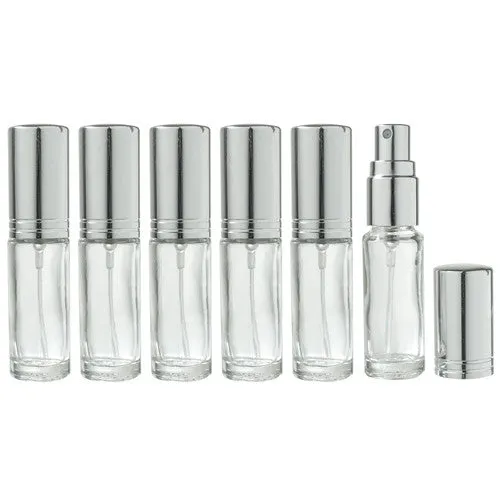 Clear Glass Vial Bottle with Silver Fine Mist Spray - .15 oz / 5 ml
