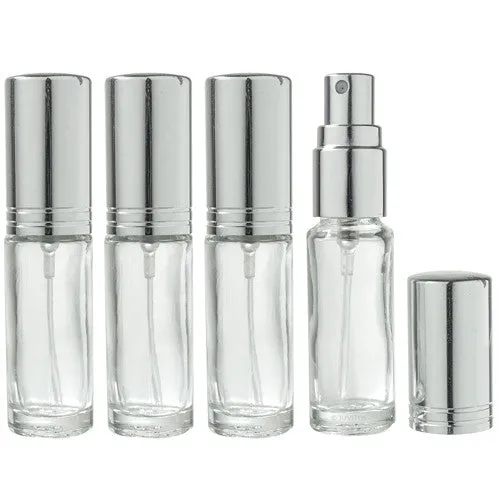 Clear Glass Vial Bottle with Silver Fine Mist Spray - .15 oz / 5 ml