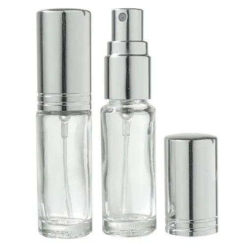 Clear Glass Vial Bottle with Silver Fine Mist Spray - .15 oz / 5 ml