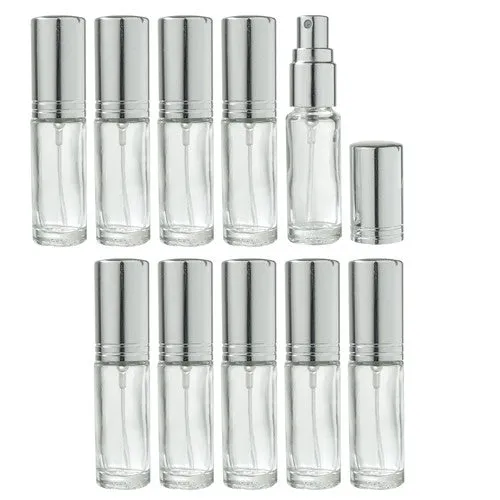 Clear Glass Vial Bottle with Silver Fine Mist Spray - .15 oz / 5 ml