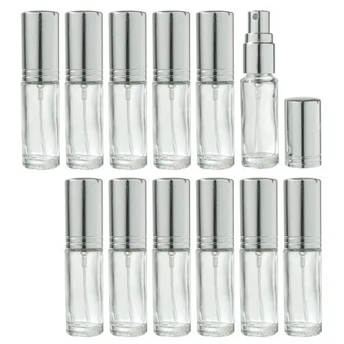 Clear Glass Vial Bottle with Silver Fine Mist Spray - .15 oz / 5 ml
