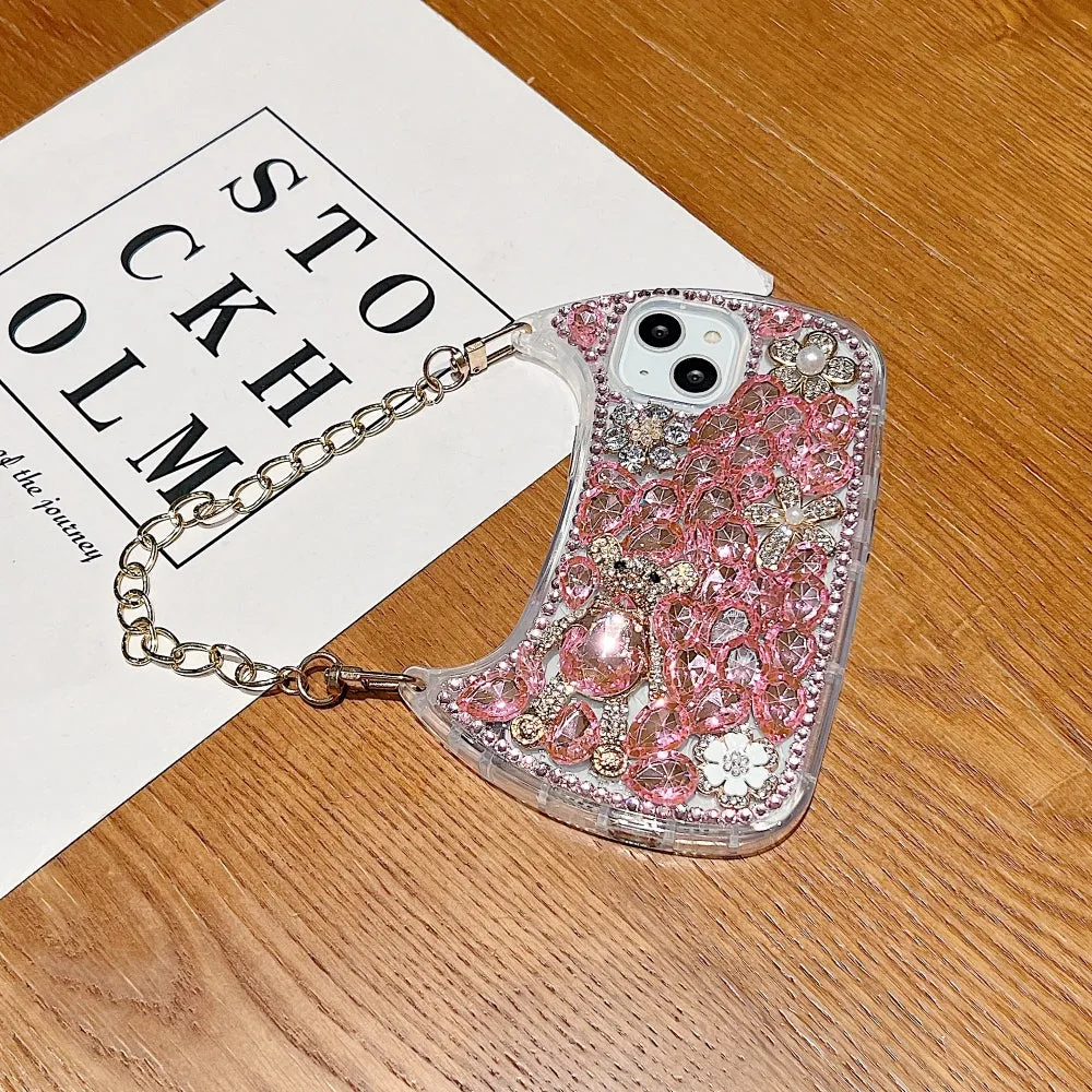 Colorful Diamond Phone Case With Metal Chain Strap - iPhone 14