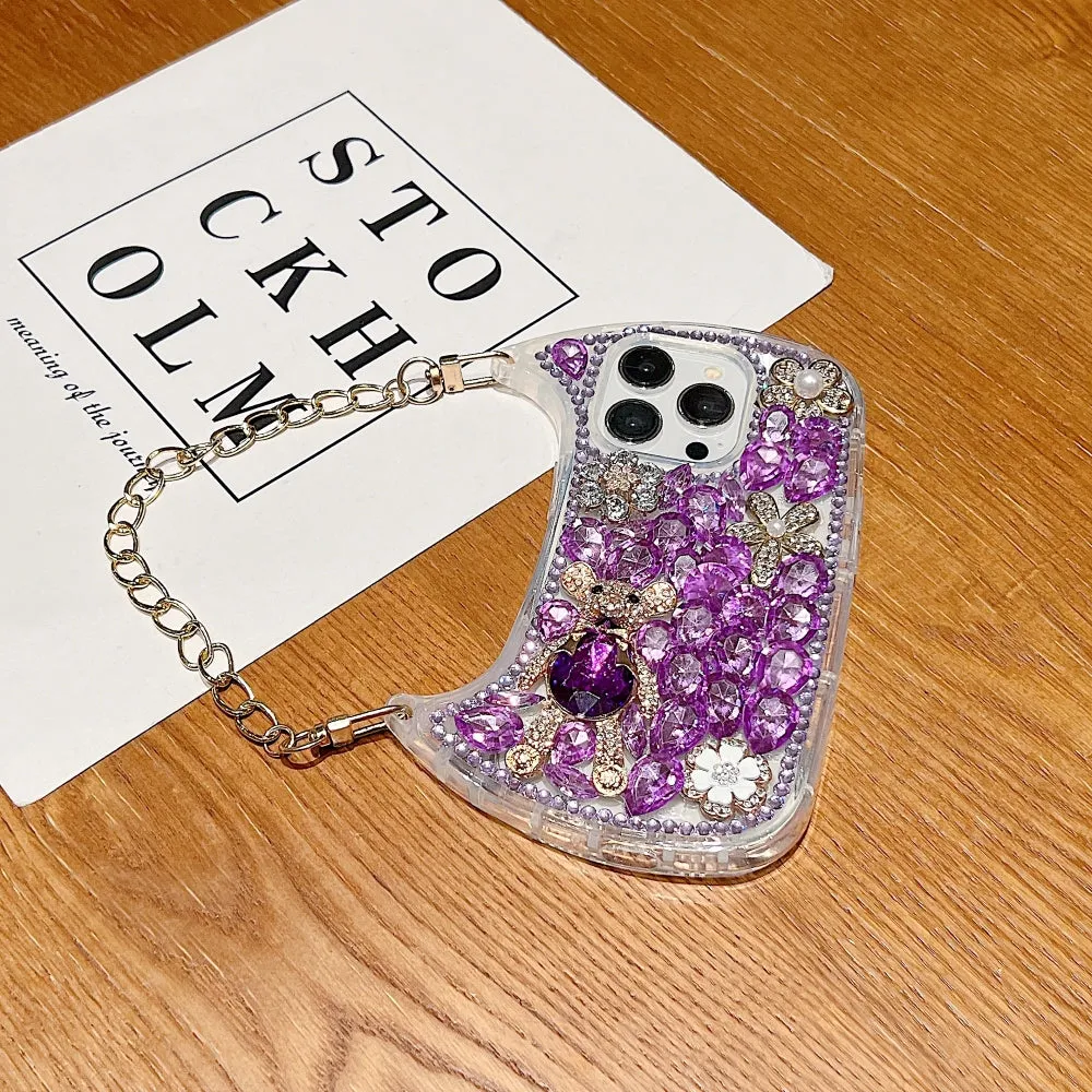 Colorful Diamond Phone Case With Metal Chain Strap - iPhone 14