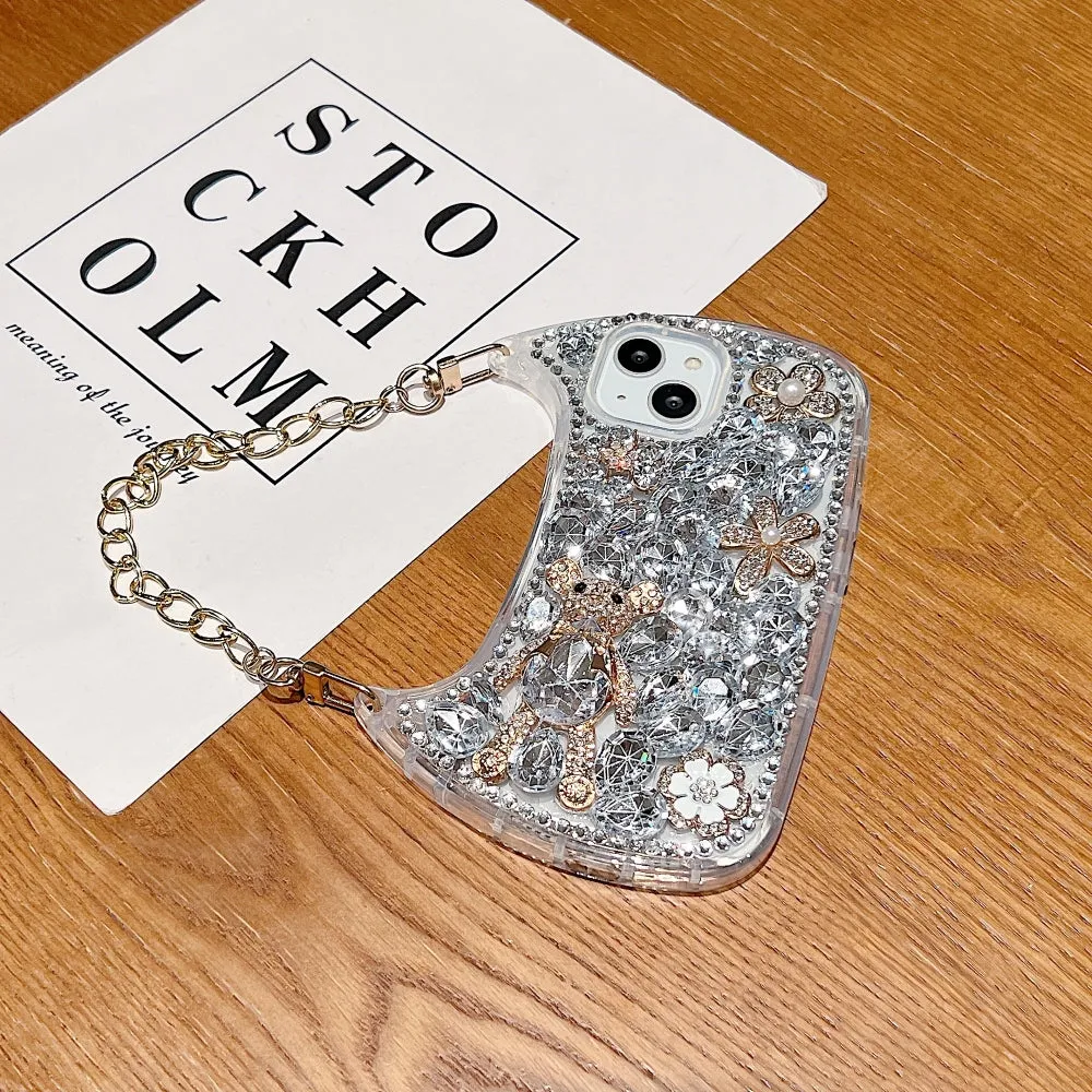 Colorful Diamond Phone Case With Metal Chain Strap - iPhone 14