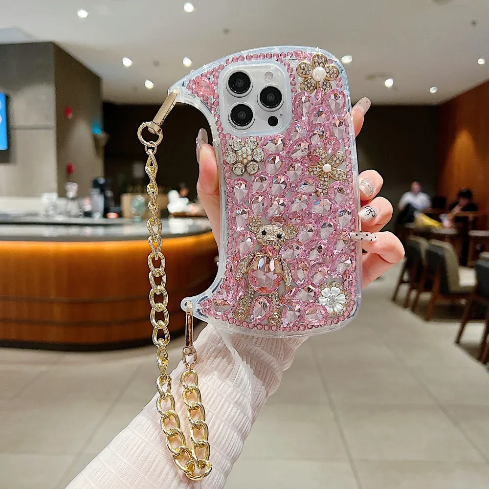 Colorful Diamond Phone Case With Metal Chain Strap - iPhone 14