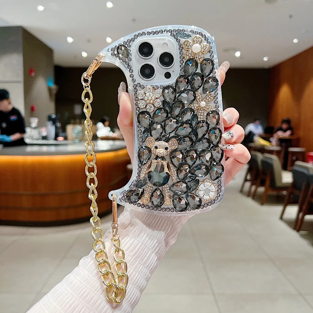 Colorful Diamond Phone Case With Metal Chain Strap - iPhone 14