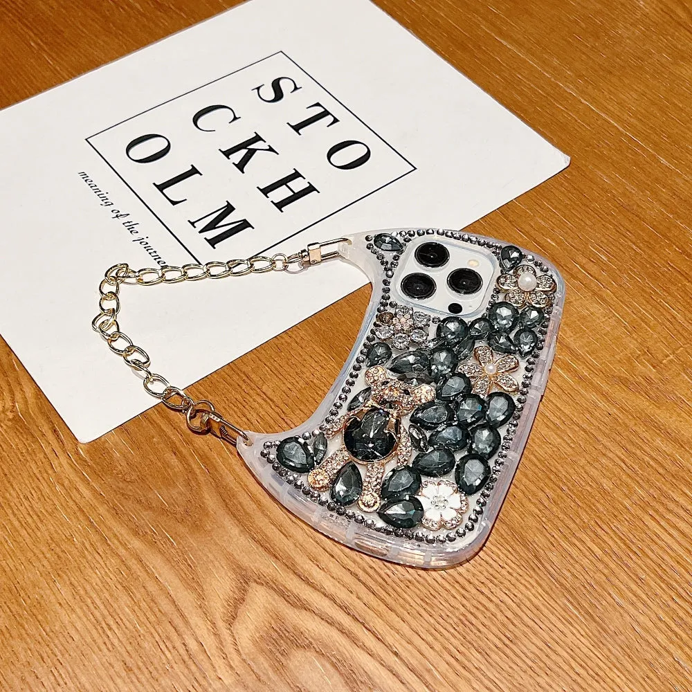 Colorful Diamond Phone Case With Metal Chain Strap - iPhone 14