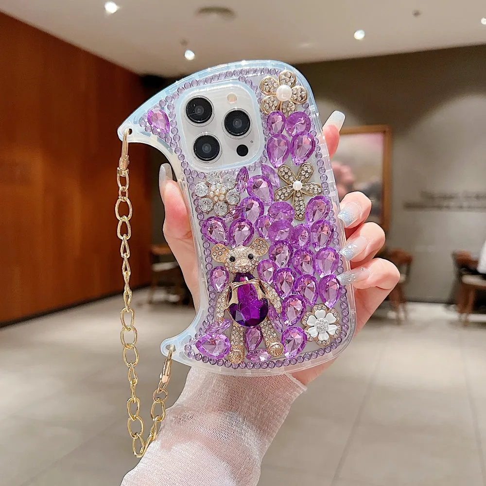 Colorful Diamond Phone Case With Metal Chain Strap - iPhone 14