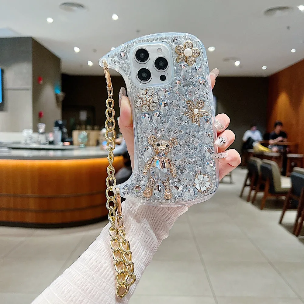 Colorful Diamond Phone Case With Metal Chain Strap - iPhone 14