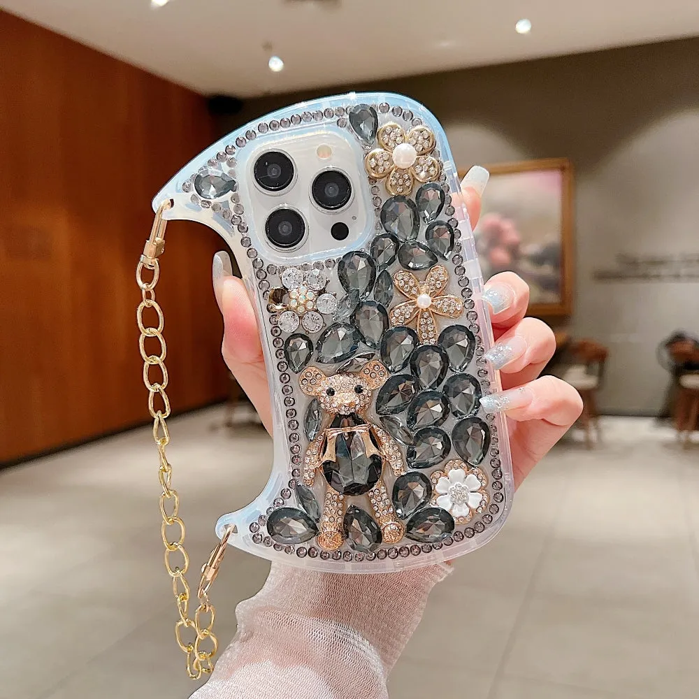 Colorful Diamond Phone Case With Metal Chain Strap - iPhone 14