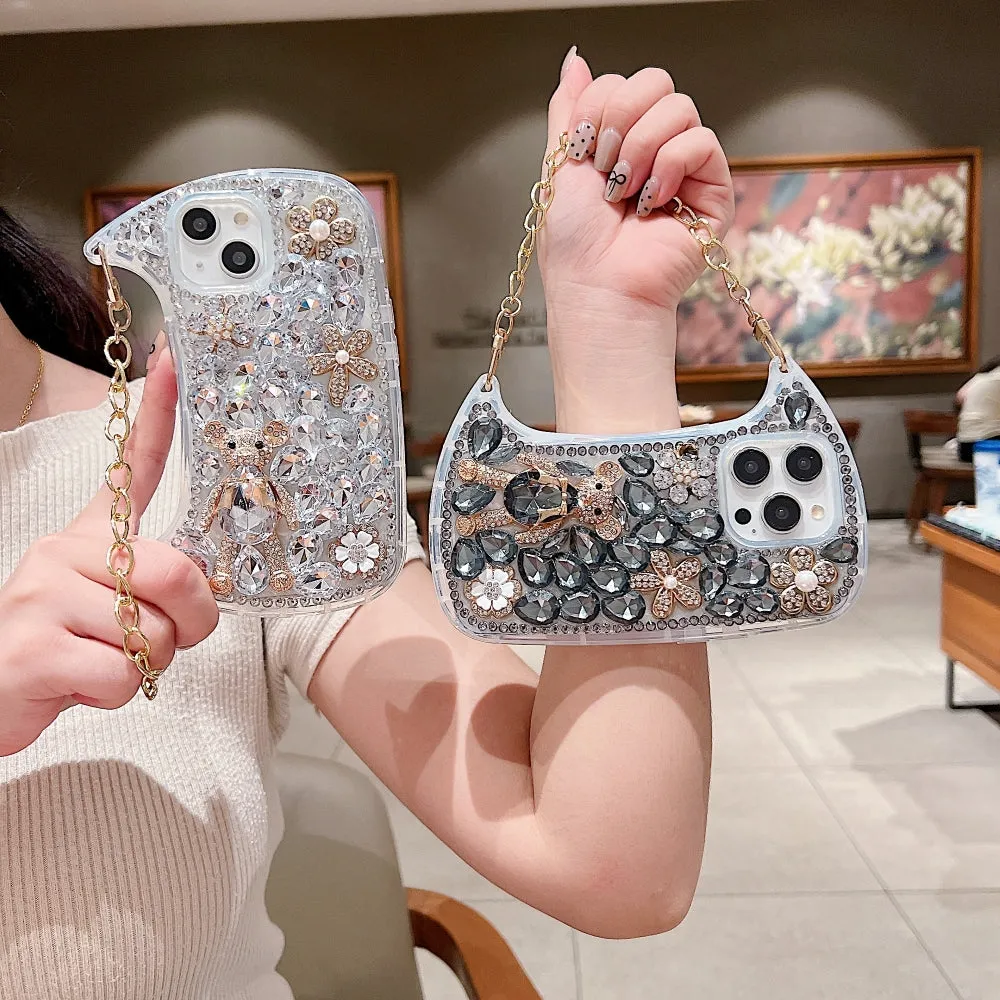 Colorful Diamond Phone Case With Metal Chain Strap - iPhone 14