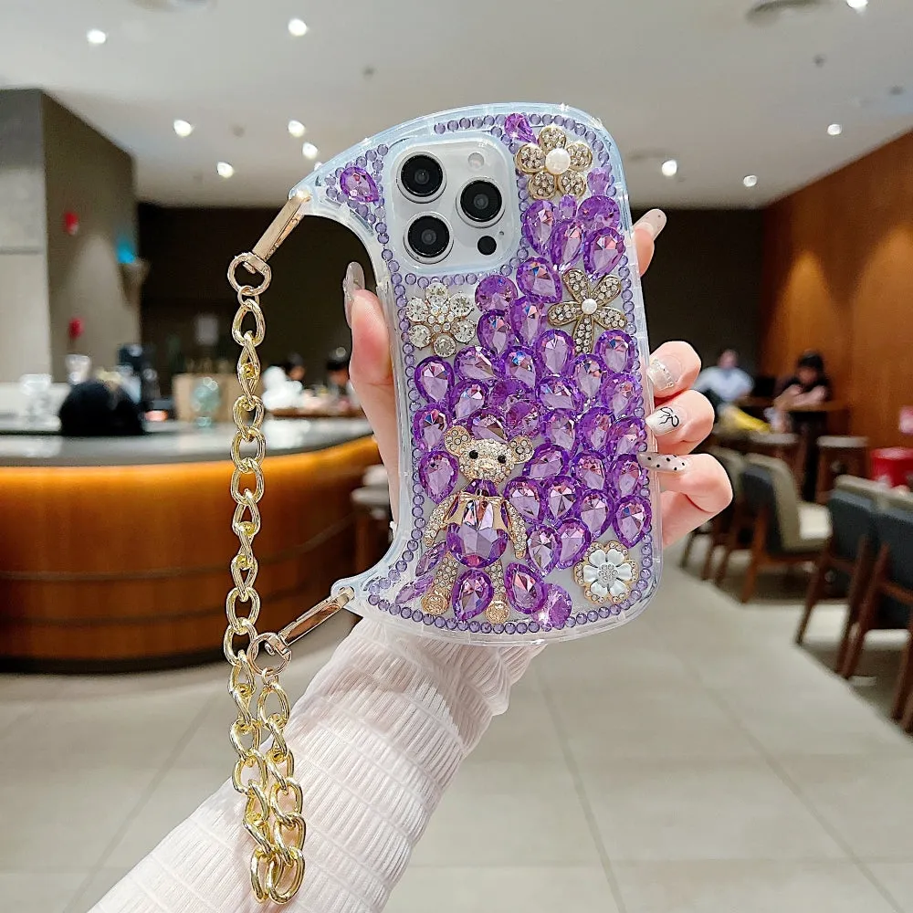 Colorful Diamond Phone Case With Metal Chain Strap - iPhone 14