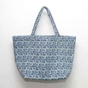 Cotton Quilted Large Shopping / Beach Bag - Snowflakes Print Indigo