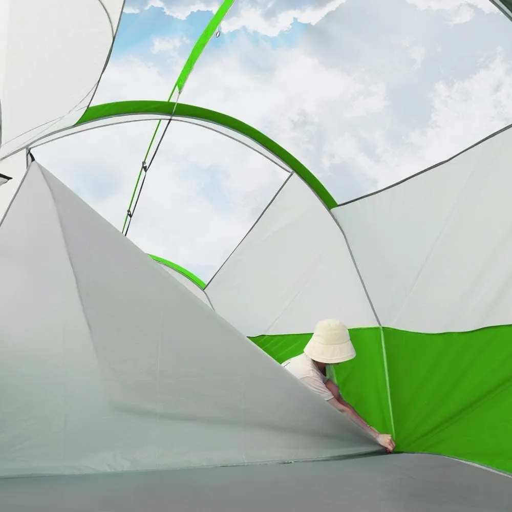 Cousin Campout Fortress for 8 with 5 Mesh Windows, Cozy Divider, Weather-Resistant Features, and Travel Bag for Snacks