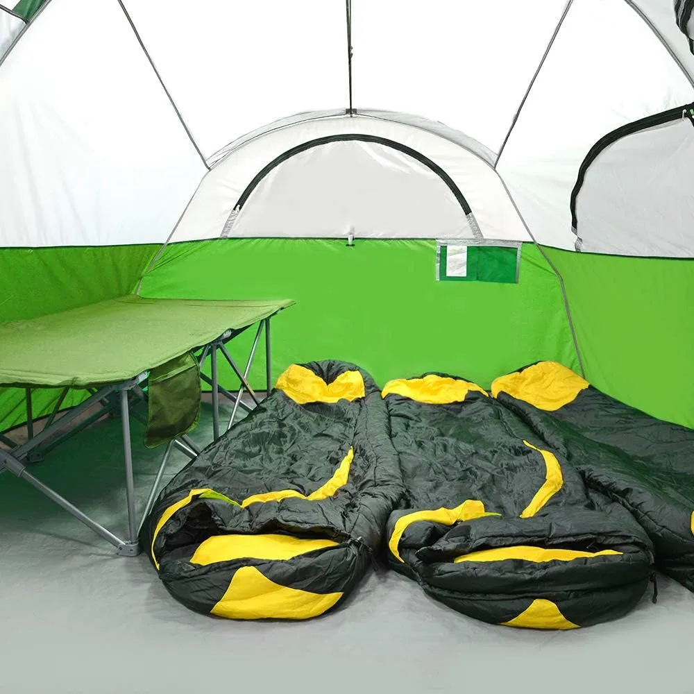 Cousin Campout Fortress for 8 with 5 Mesh Windows, Cozy Divider, Weather-Resistant Features, and Travel Bag for Snacks