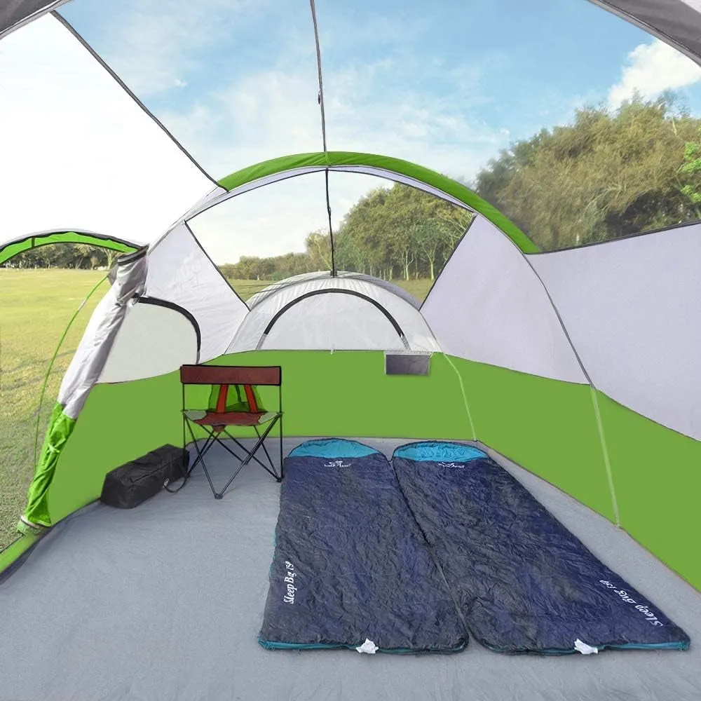 Cousin Campout Fortress for 8 with 5 Mesh Windows, Cozy Divider, Weather-Resistant Features, and Travel Bag for Snacks