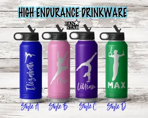 Engraved Gymnast Stainless Steel Water Bottle, Choose Your Customizations