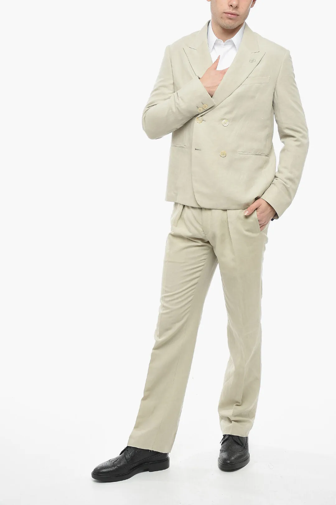 Fendi Double-breasted O LOCK Flax Blend Blazer