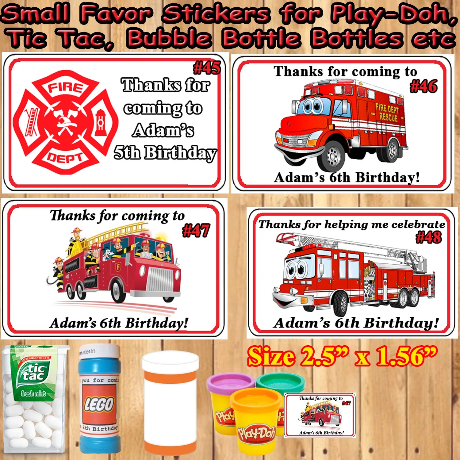 Firefighter Fire Truck Fireman Birthday Favor Stickers Printed 1 Sheet Address Water Bottle Popcorn Labels Personalized