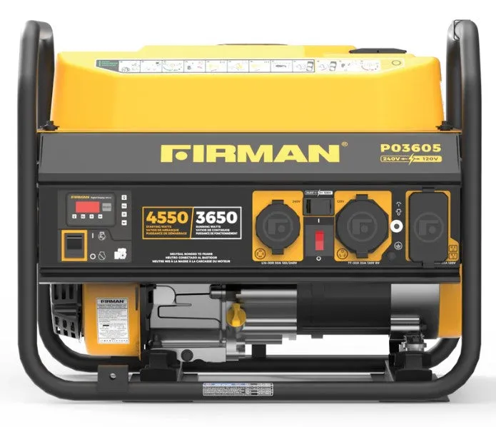 Firman P03605 Portable Generator 3650/4550 Watt 30 Amp 120/240V Recoil Start Gas New
