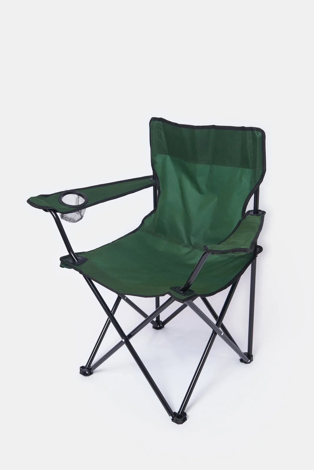 Foldable Green Camping Chair With Cup Holder Arm